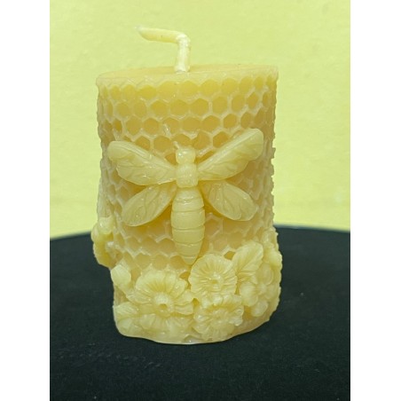Queen HoneyBee  and Bees on Comb with Flowers, Pure Beeswax Candle, Ideal Gift, Home Decor ~ 6.8cm