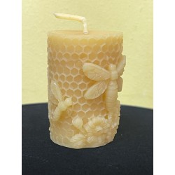 Queen HoneyBee  and Bees on Comb with Flowers, Pure Beeswax Candle, Ideal Gift, Home Decor ~ 6.8cm