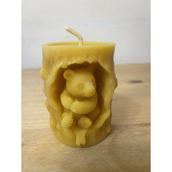 Bear in a Stump Tree Hole Holding a Honey Dipper, Pure Beeswax Candle, Ideal Gift ~ 200g