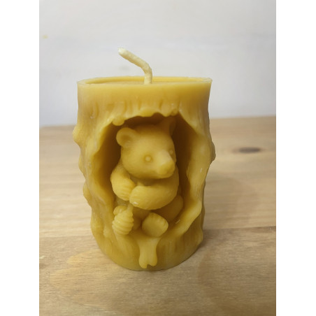 Bear in a Stump Tree Hole Holding a Honey Dipper, Pure Beeswax Candle, Ideal Gift ~ 200g