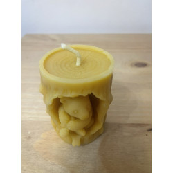Bear in a Stump Tree Hole Holding a Honey Dipper, Pure Beeswax Candle, Ideal Gift ~ 200g