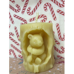 Bear in a Stump Tree Hole Holding a Honey Dipper, Pure Beeswax Candle, Ideal Gift ~ 200g
