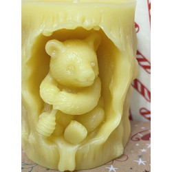 Bear in a Stump Tree Hole Holding a Honey Dipper, Pure Beeswax Candle, Ideal Gift ~ 200g